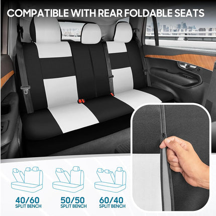 BDK PolyPro Car Seat Covers Full Set in White/Black – Front and Rear Split Bench Seat Protectors, Easy to Install, Interior Covers for Auto Truck Van SUV