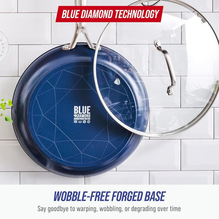 Blue Diamond Cookware Diamond Infused Ceramic Nonstick 30 cm Frying Pan Skillet with Lid, PFAS-Free, Dishwasher Safe, Oven Safe, Blue