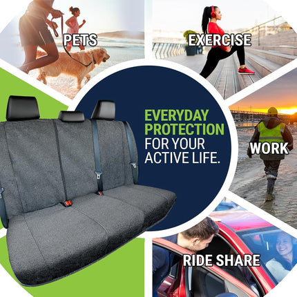 Season Guard Back Seat Towel Seat Cover for Cars; Great for After Gym Workouts, Dogs, and Outdoor Activities; Universal Fit for Cars SUVs Vans Trucks Rear Seats, EZ fit, Non Slip Grip, Grey