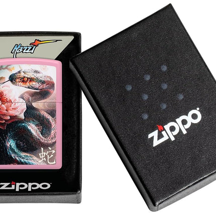 Zippo Mazzi® Snake and Flower Design Pink Matte Pocket Lighter