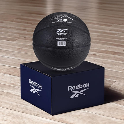 Ballon de basket officiel Reebok, cuir composite, prise antidérapante, maintien de forme constant, pompe et aiguille incluses, série VR-3K Noir
