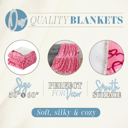 Elegant Comfort Valentines Day Sherpa Fleece Throw Blanket for Couch - Soft and Warm Sherpa Pink Heart Blanket Valentine's Day Decor Gifts for Her, 50 x 60 inches, Amara Sherpa Throw Blanket