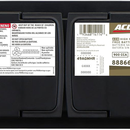 Batterie AGM ACDelco Gold 49AGMHR avec garantie de 36 mois et réserve élevée, groupe BCI 49
