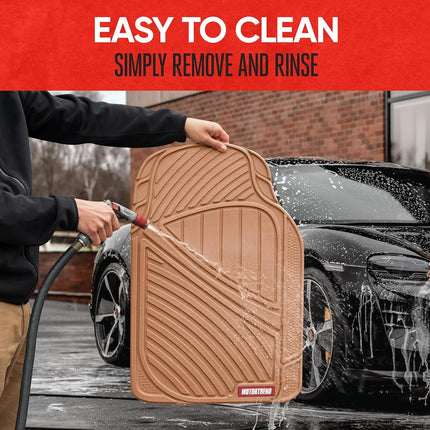 Motor Trend FlexTough Baseline - Heavy Duty Rubber Car Floor Mats, 100% Odorless & BPA Free, All Weather (Tan Beige) - MT773BGAMw1