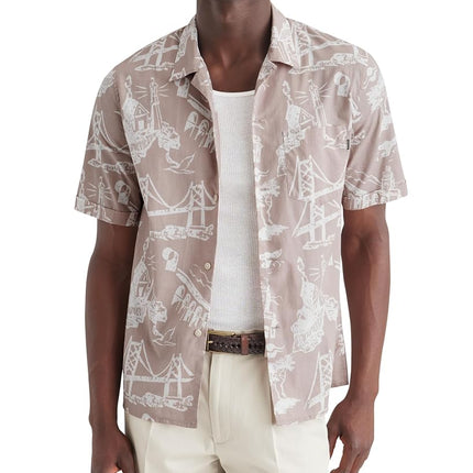DOCKERS Mens Short Sleeve Camp Collar Shirt (Regular and Big & Tall), Pink - Fawn Print, Large