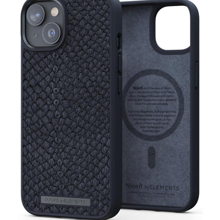 Njord Collections iPhone 14 Plus Case - Mobile Phone Case Made Salmon Leather - Reycled/Durable Material - 2 Metre Drop Protection - Suitable for Magsafe/Wireless Charging - Black