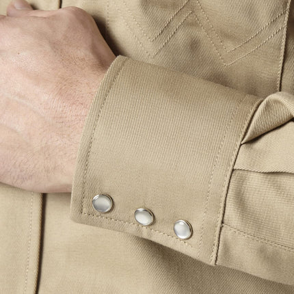 Wrangler Men's Flame Resistant Western Two Pocket Snap Shirt, Khaki, XL