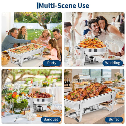 GarveeHome Stainless Steel Chafing Dish Buffet Set of 2, 8 Qt Rectangle & 5 Qt Round Chafers with Food/Water Pans & Fuel Holder, Food Warmer Buffet Set for Parties, Events & Holiday Catering