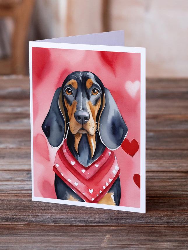 Caroline's Treasures DAC5289GCA7P Cartes de vœux Black and Tan Coonhound My Valentine, paquet de 8 cartes vierges avec enveloppes, format fantaisie A7 12,7 x 17,8 cm, cartes vierges.