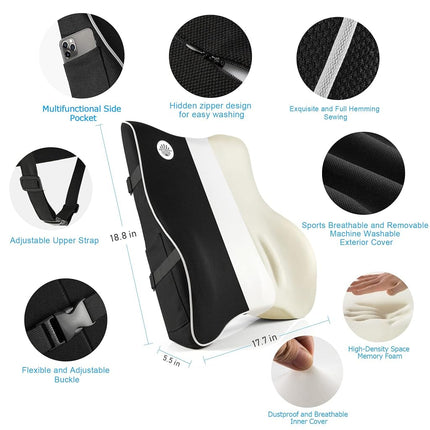 ANTETOKO Lumbar Support Pillow,Memory Foam Back Support for Office Chair,Computer Chair,Car Seat,Recliner and Couch with Breathable 3D Mesh Cover,Ergonomic Design Orthopedic Backrest (Black)