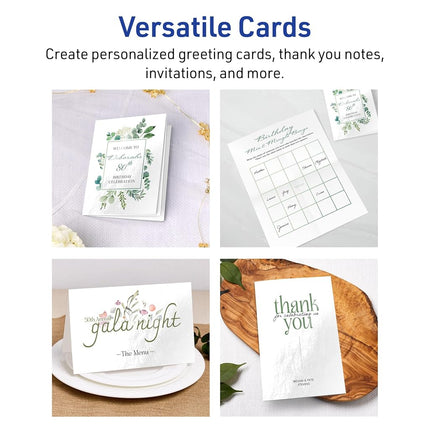 Tarjetas de notas rectangulares imprimibles Avery, 4.25" x 5.5", cartulina blanca brillante, láser/chorro de tinta, 100 en total, ideales para tarjetas de agradecimiento, invitaciones a eventos y más