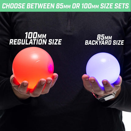 GoSports 100 mm LED Bocce Ball Game Set - Includes 8 Light Up Bocce Balls, Pallino, Case and Measuring Rope