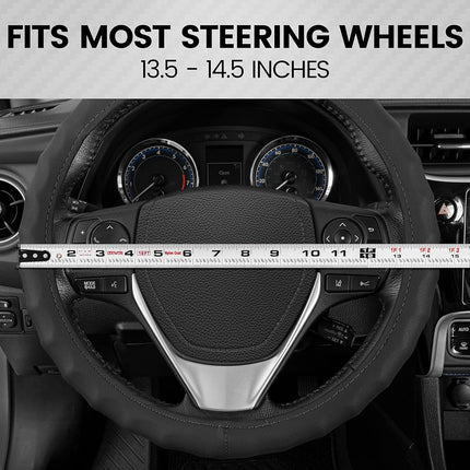 BDK Genuine Leather Steering Wheel Cover-Black, 100-Percent Odorless, Small (13.5 to 14.5-Inch)