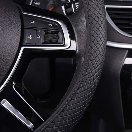 FH Group FH2020BLACK Leatherette Dual Material Silicone Anti-Slip Ultimate Protection Flexible Steering Wheel Cover Universal Fit for Most Cars, Trucks, SUVs, and Vans, Black