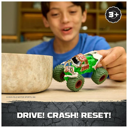 Monster Jam Smash & Bash Zombie - Series 02 1:64 Scale Diecast Monster Truck with Crash Action Resettable Body Real BKT Tires Ages 3+