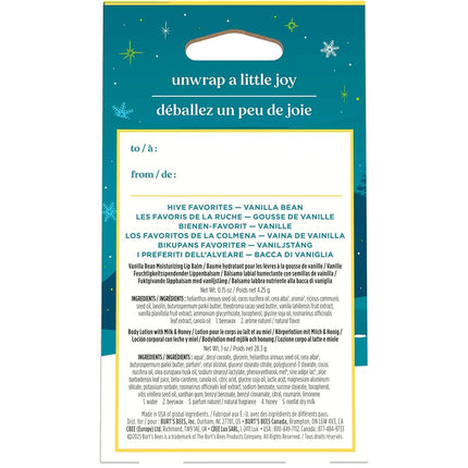 Burt's Bees Gift Set for Lip & Body, Vanilla Bean Lip Balm & Mini Milk & Honey Body Lotion, Hive Favorite Limited Edition