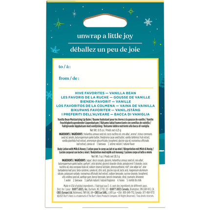 Burt's Bees Gift Set for Lip & Body, Vanilla Bean Lip Balm & Mini Milk & Honey Body Lotion, Hive Favorite Limited Edition