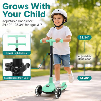 SereneLife Kids Scooter for Ages 3–7 – 3 Wheel Kick Scooter with Seat Option, Light-Up LED Wheels, Lean-to-Steer, Foldable, Adjustable Height, 50 kg Capacity