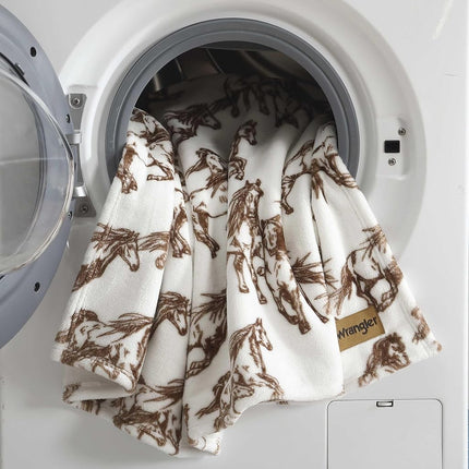 Wrangler - Throw Blanket, Soft Plush Fleece Bedding, Yellowstone Inspired, Western Decor for Bed or Couch (Mustangs Brown, 50" x 70")