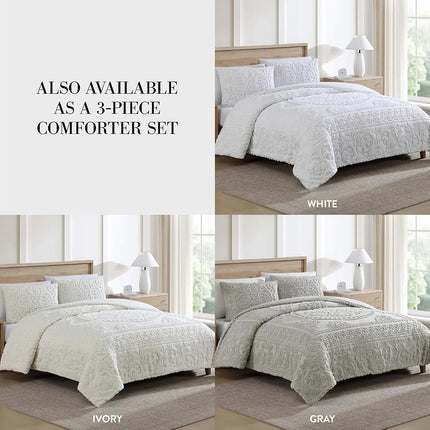 Beatrice Home Fashions Medallion Chenille Bedspread, Standard Sham, White