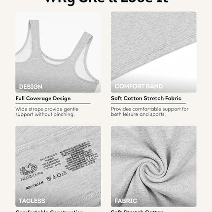 Fruit of the Loom Girls' Cotton Built-up Stretch Sports Bra, Lentil/Mango/Pink Camo/Grey Heather/White/Black, 38