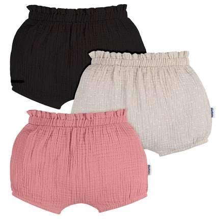 Gerber Baby-Girls 3-Pack Bubble Shorts, Black/Dot/