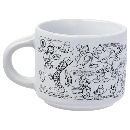 Silver Buffalo Disney Mickey Mouse Vintage Sketches Juego de 4 Tazas de Espresso Apilables de Cerámica, 3 Onzas