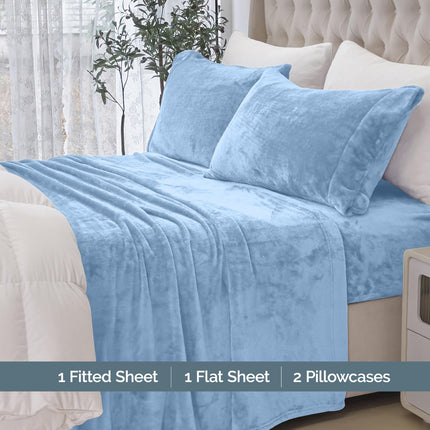 Elegant Comfort Luxuriously Soft 4-Piece Velvet Plush Flannel Sheet Set - Premium Quality - Cozy Warm, Anti-Static, Non Pilling Fuzzy Velvet Flannel Fleece Deep Pocket Sheet Set - Twin XL, Denim Blue
