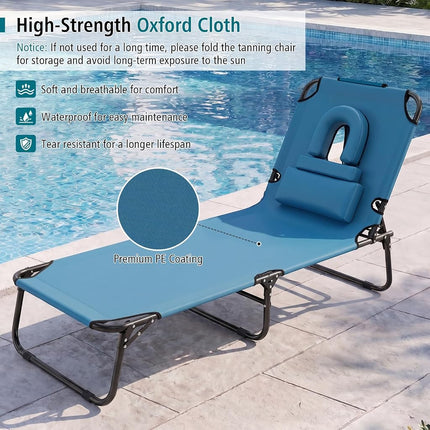 GYMAX Tanning Chair, 330lbs Beach Lounge Chair with Face Hole