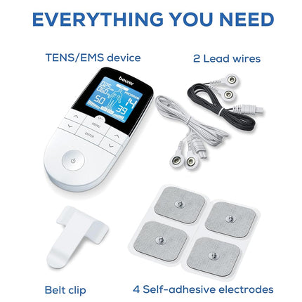 Beurer EM49 PainFree Digital TENS and EMS Machine | Drug-free natural pain relief | 3-in-1 pain relief, rehabilitation and massage | 70 training programmes | 2 channels | 4 self-adhesive electrodes