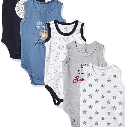 Hudson Baby Lot de 5 body sans manches en coton pour bébé, motif baseball, 6-9 mois
