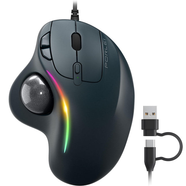 Wired Trackball Mouse, Ergonomic Comfort Design Re