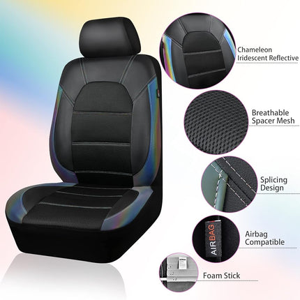 CAR PASS Leather seat Covers,Automotive Universal Sport car seat Cover Super 5mm Composite Sponge Inside,Airbag Compatible fits Most SUVs, Trucks,and Vans (Full Set,Chameleon Iridescent Reflective)