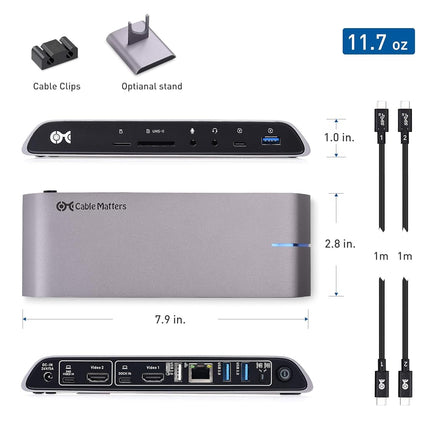 Station d'accueil USB C double écran Cable Matters (station d'accueil USB C) pour MacBook Pro avec double HDMI 4K et chargement d'ordinateur portable 80 W (compatible ports USB-C et Thunderbolt 4 / USB4 / Thunderbolt 3)