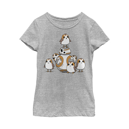 T-shirt col rond Star Wars Épisode IX BB8 et Porgs pour fille, gris chiné sport, petite taille