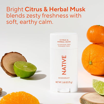 Deodorant - Natural Deodorant for Women and Men - Vegan, Gluten Free, Cruelty Free - Contains Probiotics - Aluminium Free & Paraben Free, Naturally Derived Ingredients - Citrus & Herbal Musk