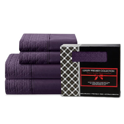 Elegant Comfort Luxurious 4-Piece Quilted Bed Sheet Set - Gift Box - 1500 Thread Count Egyptian Quality Softness - Wrinkle Resistant - All Around Elastic Fitted Sheet, Deep Pocket, King, Purple