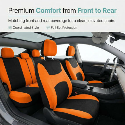FH Group Automotive Seat Covers Orange Universal Fit Bucket and Bench Cover fits most Cars, SUVs, and Trucks (Full Set Airbag Compatible with Split Bench) FB030ORANGE115