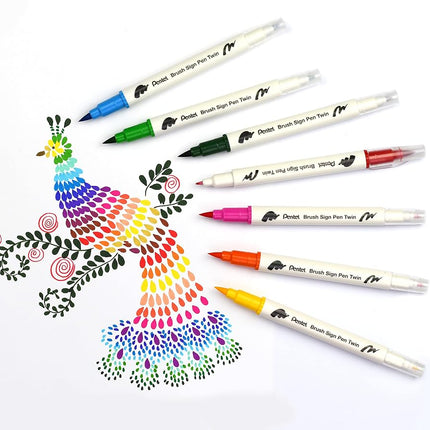 Pentel SESW30C-30 Rotulador Doble Brush Sign, Set de 30 Colores, Rotuladores de Fibra con Dos Puntas Flexibles, Tinta a Base de Agua, Surtidos, Paquete de 30