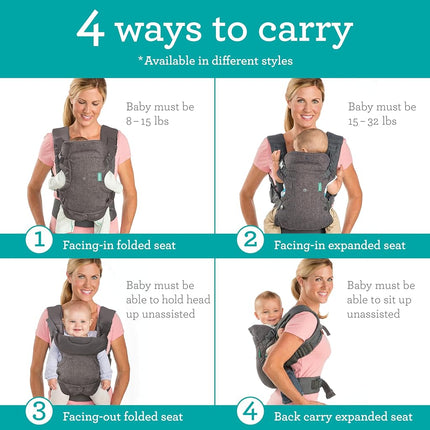 Infantino Flip Advanced 4-in-1 Baby Carrier - Ergonomic, Convertible, Face-in and Face-Out Front and Back Baby Carrier Newborn to Toddler 3.6-14.5 kg, Grey Leopard