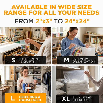 Paclord Large 13" x 18" Gallon Reclosable Poly Zip Seal Lock Bag 4 Mil Thickness, 20 Clear Resealable Bags with Extra Durability, Waterproof and Airtight Heavy Duty Bags