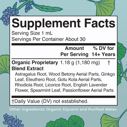 Adrenal Support & Focus Supplement by MaryRuth's | Adrenal Supplements Help The Body Manage Stressors & Improve Focus | Nootropic Adrenal Complex with Astragalus Root, Gingko Leaf, Wood Betony Herb