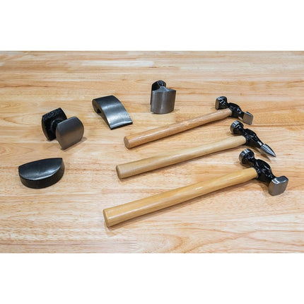 PERFORMANCE TOOL W1007DB 7-Piece Auto Body Repair Kit with Carbon Steel Hammer Heads and Dollies on Wood Handles