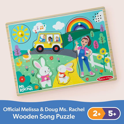 Melissa & Doug® Ms. Rachel™ Wooden Song Peg Puzzle, 6-Piece with Full Songs, Toddler Toys for Boys and Girls Ages 2-5+ Years - FSC-Certified