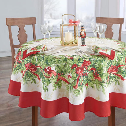 Elrene Home Fashions Holly Traditions Fabric Tablecloth, 60" x 84" Oval