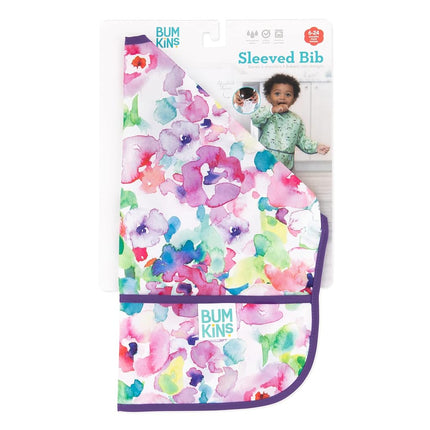 Bumkins Sleeved Bib, Handy Tie Closure for Custom Fit, Catch-All Pocket, Baby-Led Weaning, Waterproof, Machine Washable, Stain & Odour Resistant, BPA Free, 6-24 Months, Watercolour Design
