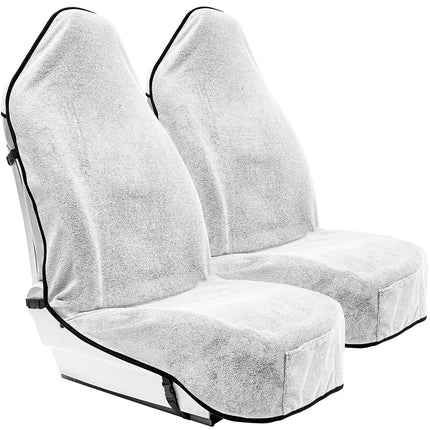 Season Guard Terry Cloth Sweat Towel Seat Cover; Carseat Towel Protector; Great for Gym Workout; Waterproof; Universal Fit for Car SUV Van Truck; EZ fit; Non Slip Grip; Machine Washable; 2pc White