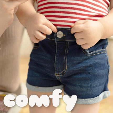 Gerber Baby and Toddler Girls Cuffed Denim Shorts, Dark Blue Denim Wash, 12 Months