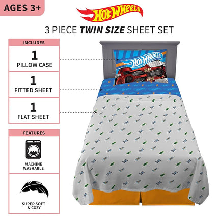 Franco Kids Bedding Super Soft Sheet Set, 3 Piece Twin Size, Hot Wheels
