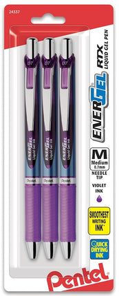 Pentel EnerGel Deluxe RTX Needle Retractable Gel Ink Pens, Medium, Violet, 3 Pack (BLN77BP3V)